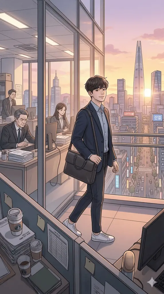 young worker getting off work on time