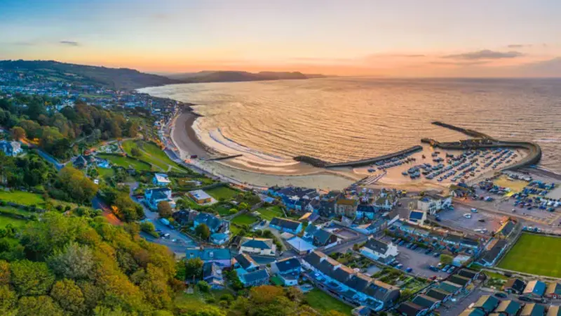 An aerial view of Lyme Regis in Dorset, UK