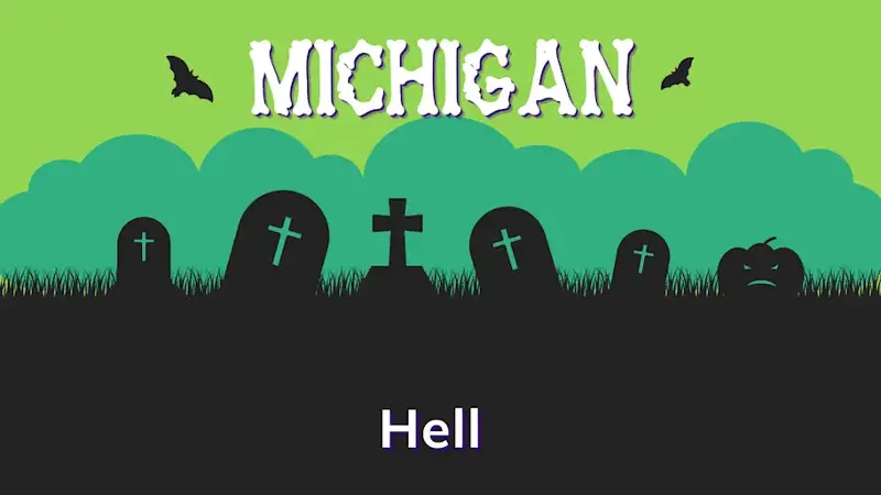 Graphic of a graveyard with a state and place name, in green