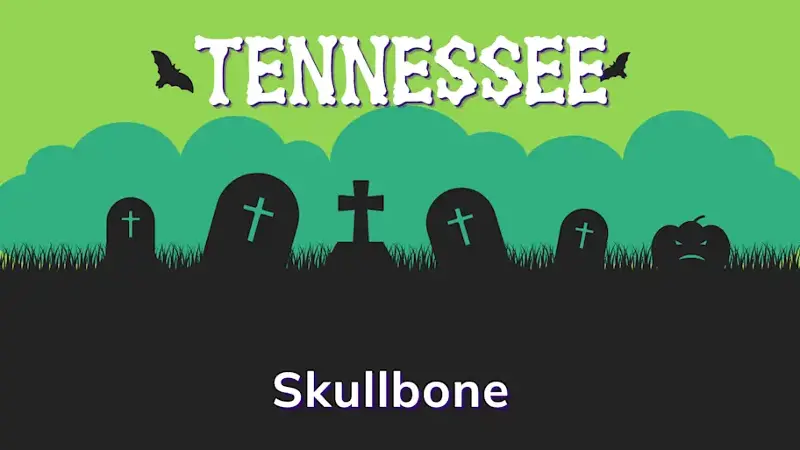 Graphic of a graveyard with a state and place name, in green