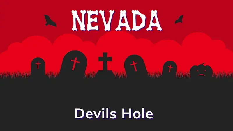 Graphic of a graveyard with a state and place name, in red