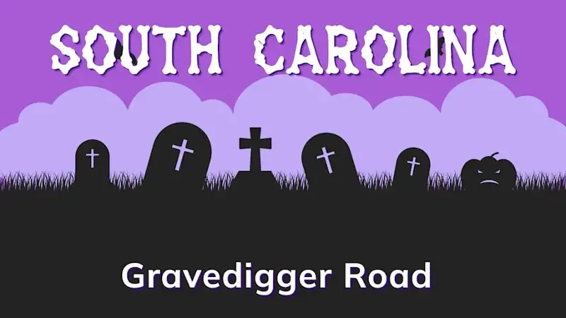 Graphic of a graveyard with a state and place name, in purple