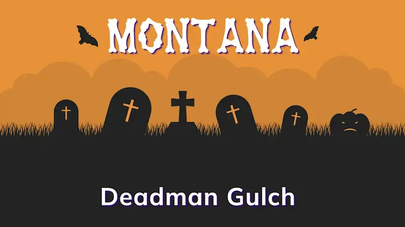 Graphic of a graveyard with a state and place name, in orange