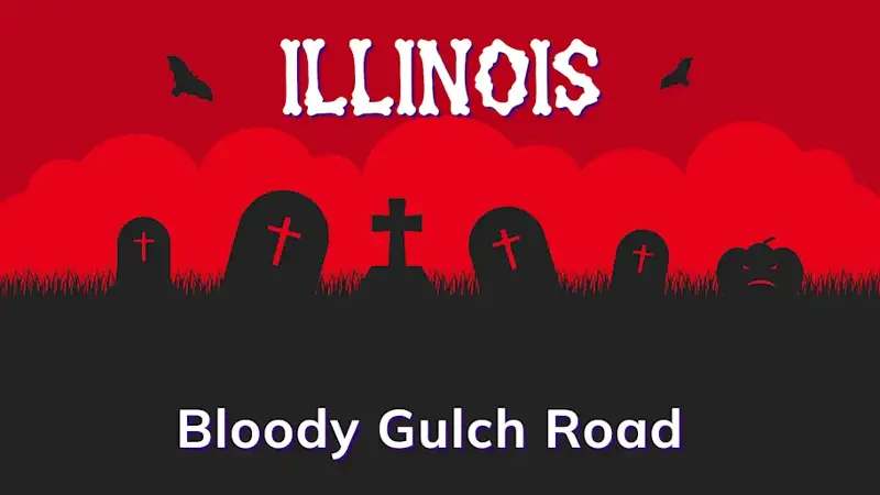 Graphic of a graveyard with a state and place name, in red