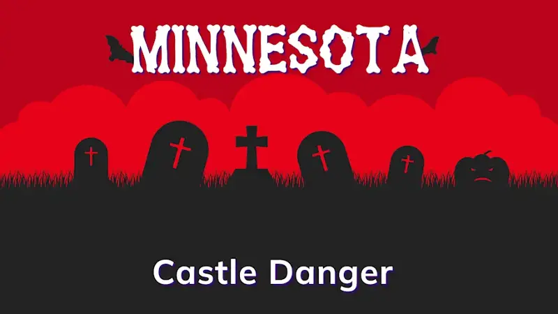 Graphic of a graveyard with a state and place name, in red