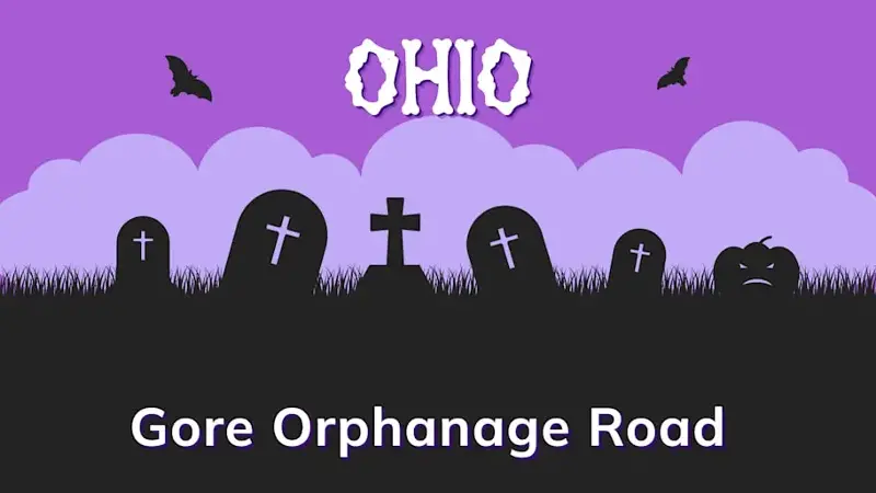 Graphic of a graveyard with a state and place name, in purple