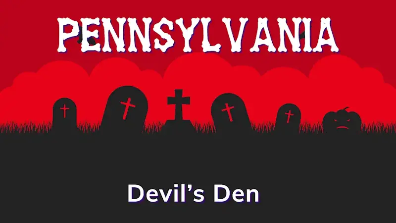 Graphic of a graveyard with a state and place name, in red