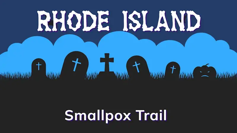 Graphic of a graveyard with a state and place name, in blue