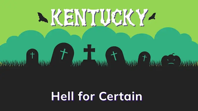 Graphic of a graveyard with a state and place name, in green