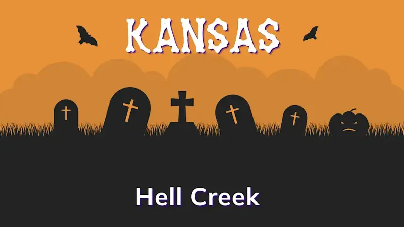 Graphic of a graveyard with a state and place name, in orange