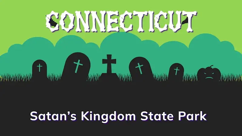 Graphic of a graveyard with a state and place name, in green