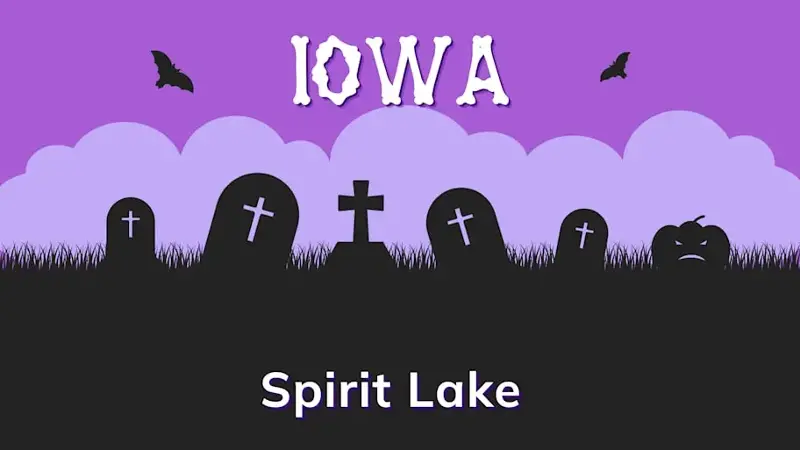 Graphic of a graveyard with a state and place name, in purple