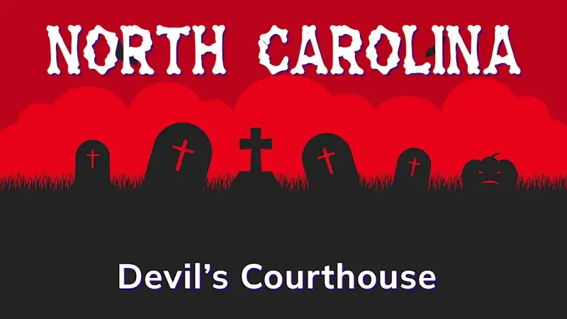 Graphic of a graveyard with a state and place name, in red