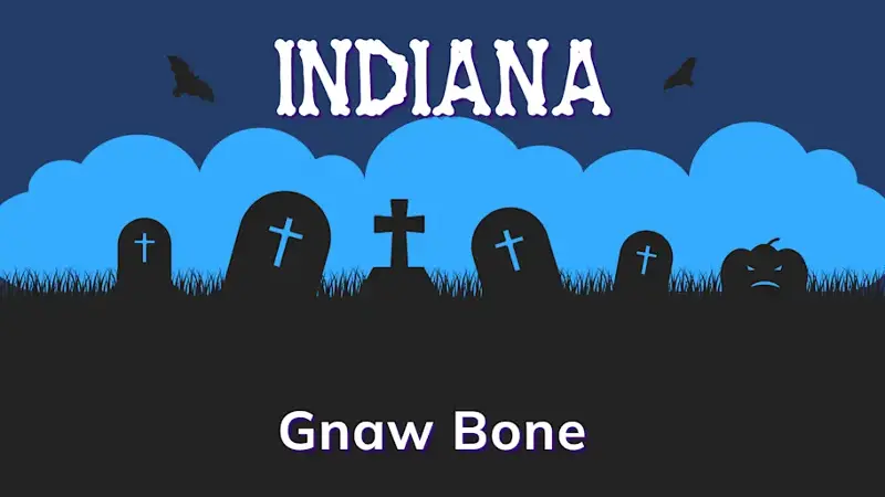 Graphic of a graveyard with a state and place name, in blue