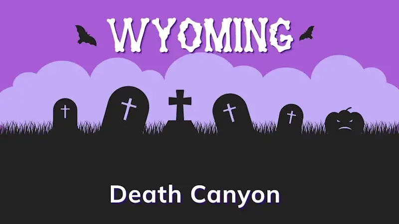 Graphic of a graveyard with a state and place name, in purple