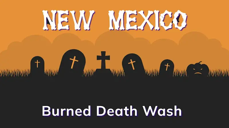Graphic of a graveyard with a state and place name, in orange