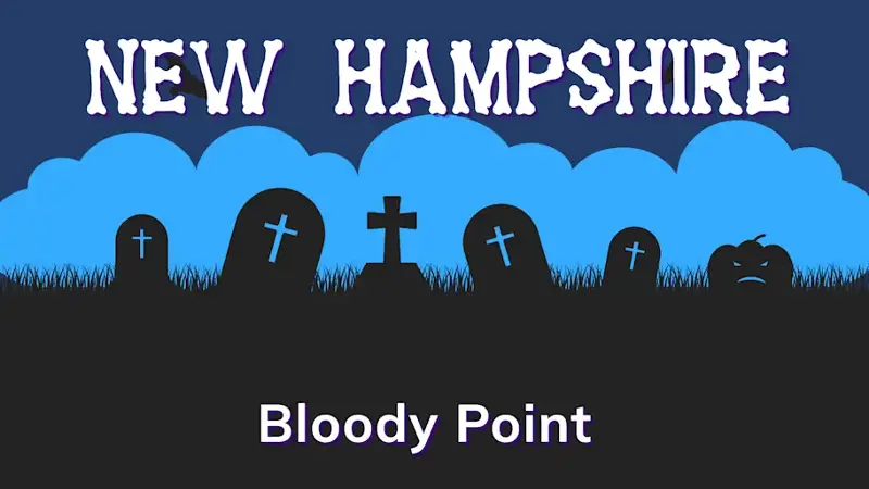 Graphic of a graveyard with a state and place name, in blue