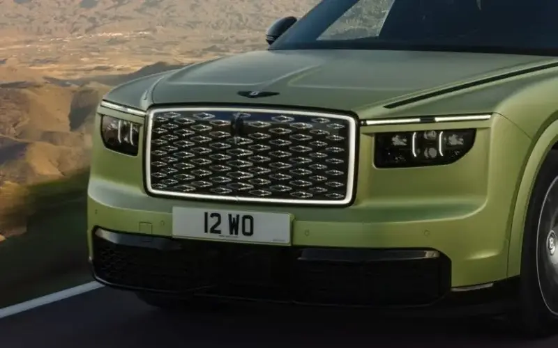 The crystal-encrusted grille also forms part of the headlight system