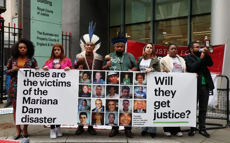 Indigenous tribal chiefs from Brazil demonstrate outside the High Court in London in 2024 - Andy Rain/EPA-EFE/Shutterstock