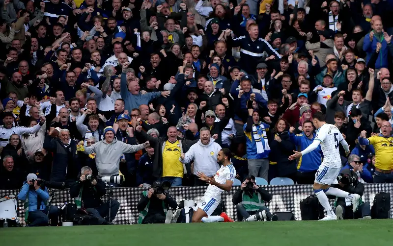 Dominic Calvert-Lewin wheels away in celebration after equalising for Leeds United - Getty Images Europe/Michael Steele