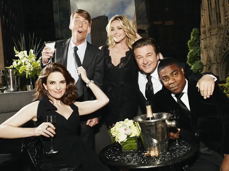 Tina Fey, Jack McBrayer, Jane Krakowski, Alec Baldwin and Tracy Morgan in ‘30 Rock’ (NBCUniversal Television Distribution)