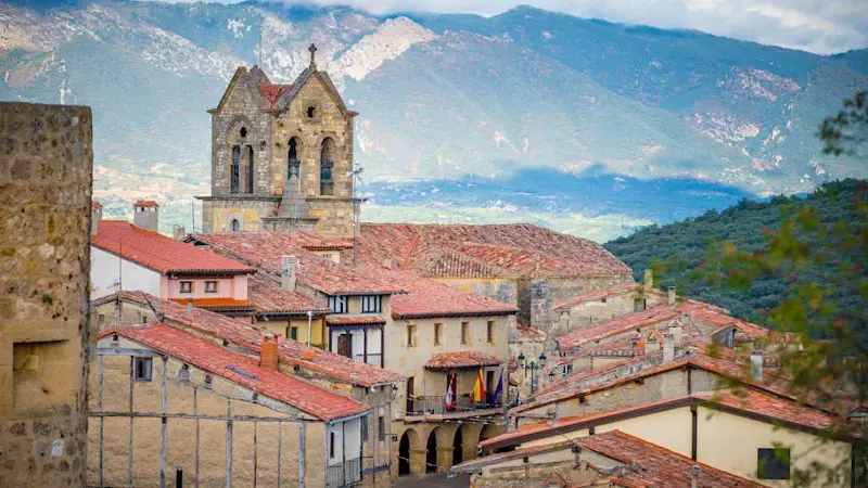 View on Frias, a historic medieval town on a hill above the river Ebro in province of Burgos, Castile and Leon, Northern Spain