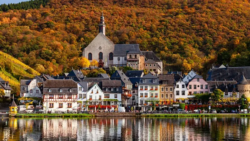 Beilstein town and Vineyards in Mosel wine valley at autumn