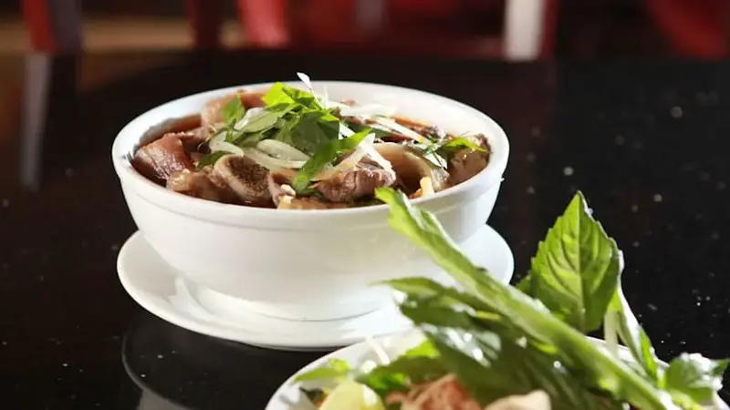 Pho Hoa's Bun Bo Hue soup made with beef, pork