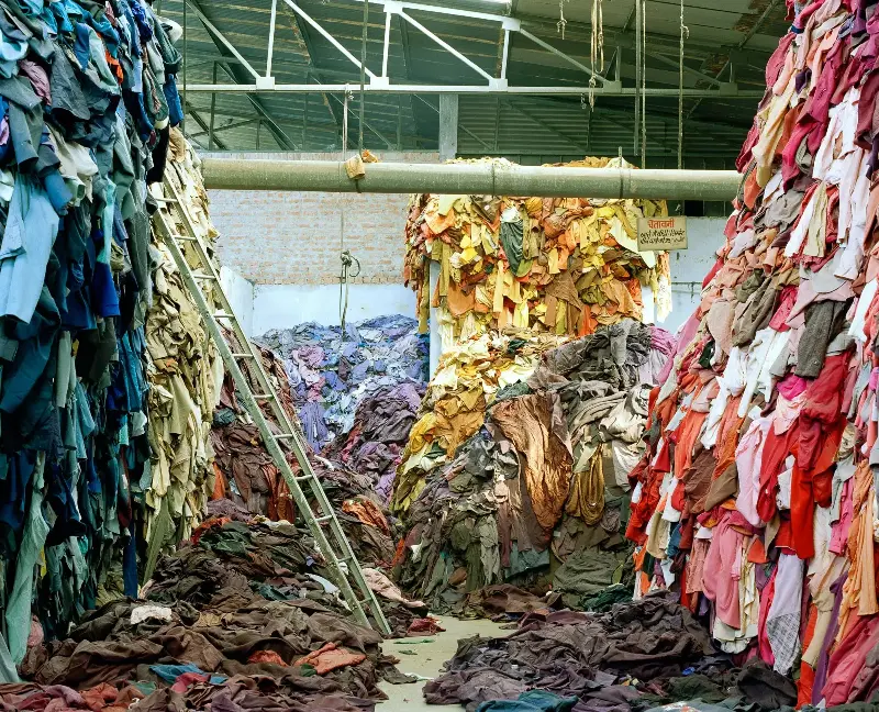 Mountains of discarded clothing expose the scale of fashion’s waste crisis, a challenge explored through repair, reuse and circularity at Craft, Clothing & Circularity: Out of Fashion on 11 September (Tim Mitchell)