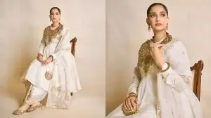 Sonam Kapoor looks straight out of a royal portrait in ivory anarkali accented with opulent jewels and timeless charm