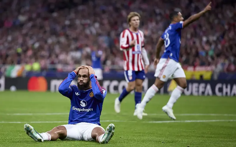 Bryan Mbeumo reacts to a missed chance against Atletico Madrid - Getty Images/Alvaro Medranda