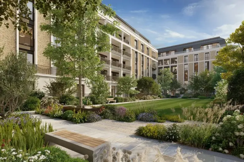 A rendering of a lawn space at St. John’s Wood Square.