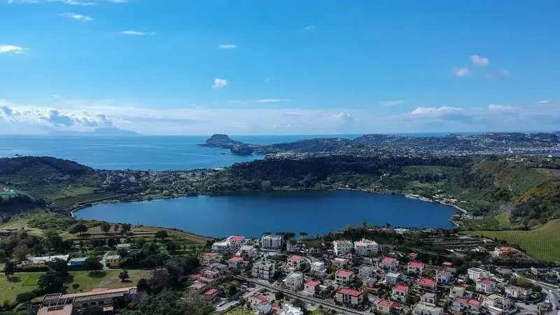 (EDITORS NOTE: Image was created with a drone.) Lake Avernus in Italy
