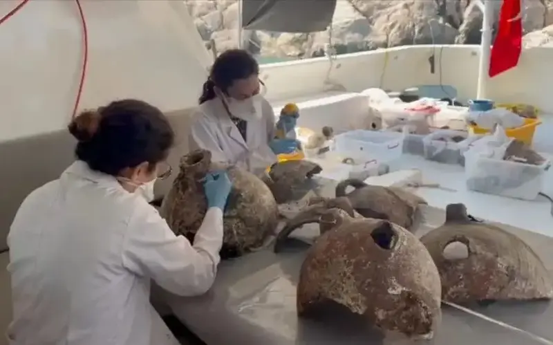The researchers are analysing the clay pots, which they say may include the residue of its contents - Prof Hakan Öniz