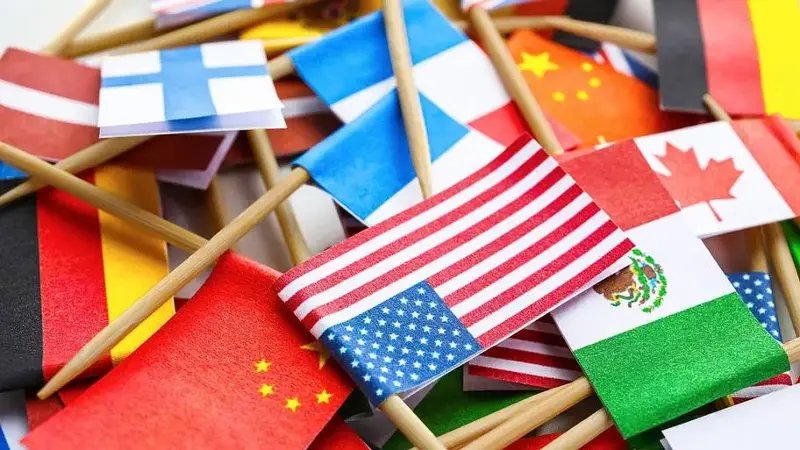 Flags lying on a table