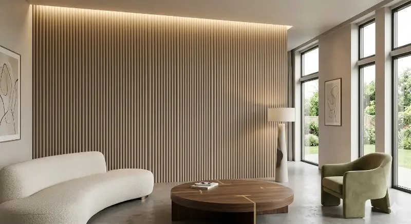 Linear design makes the room taller. 