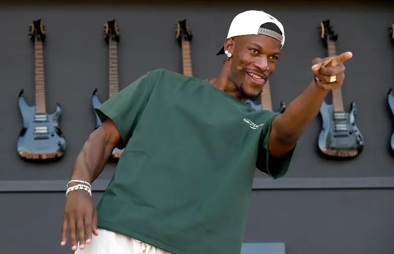 NAPA, CALIFORNIA - MAY 22: Jimmy Butler participates in a culinary demonstration during the 2026 BottleRock festival at Napa Valley Expo on May 22, 2026 in Napa, California. (Photo by Tim Mosenfelder/Getty Images)