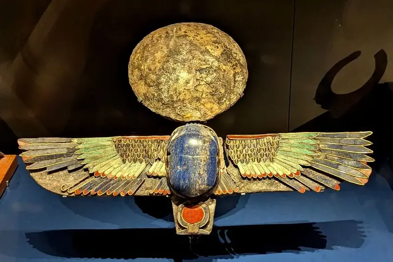 A winged scarab beetle also appeared in King Tutankhamun's tomb. It is in gallery 10. Many tourists are curious about this scarab beetle.
