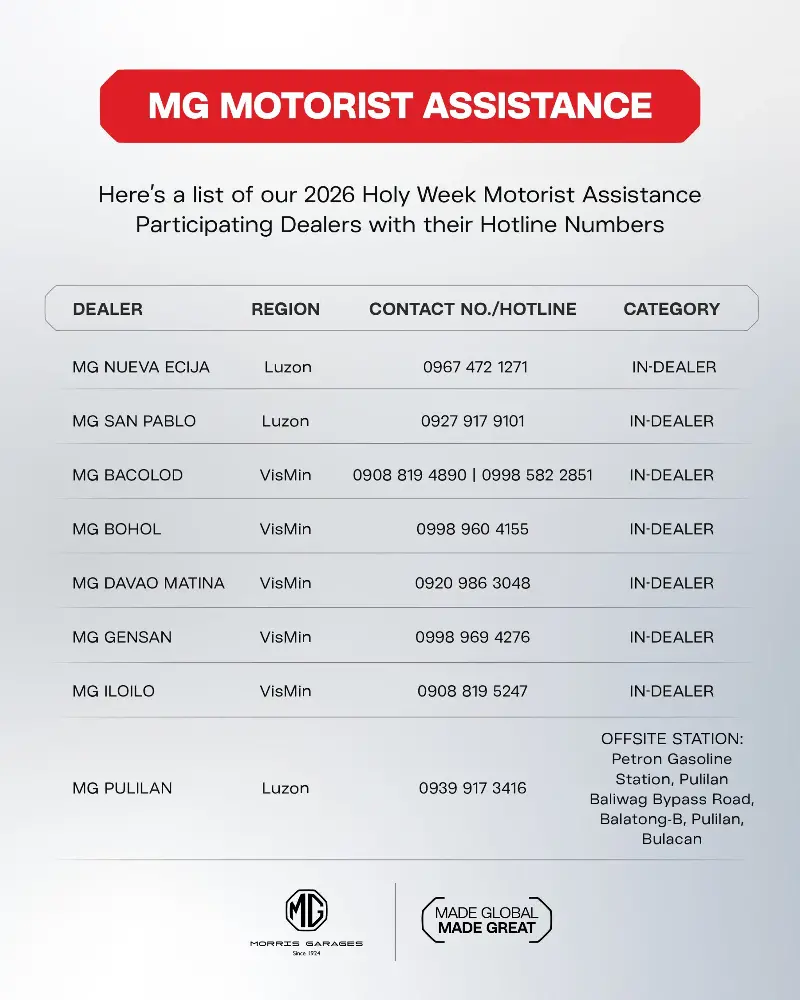 MG Philippines 2026 Holy Week Motorist Assistance Program