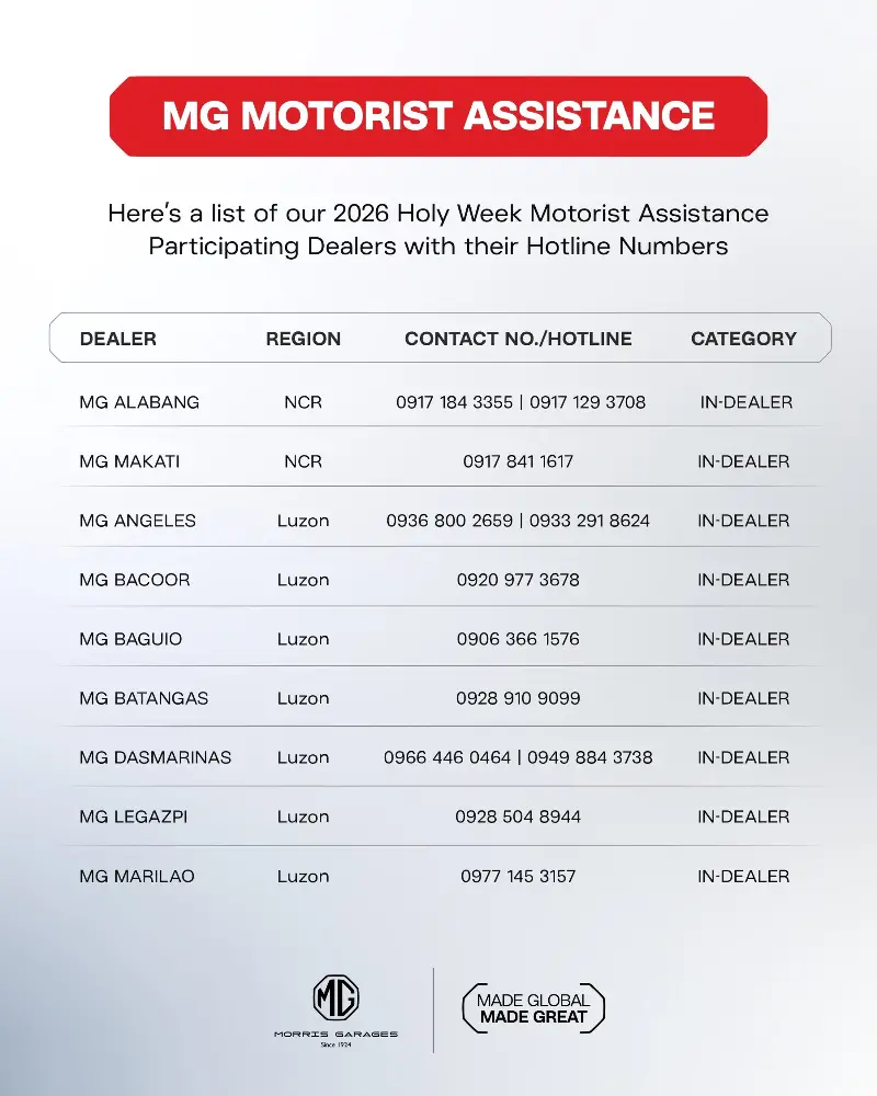 MG Philippines 2026 Holy Week Motorist Assistance Program