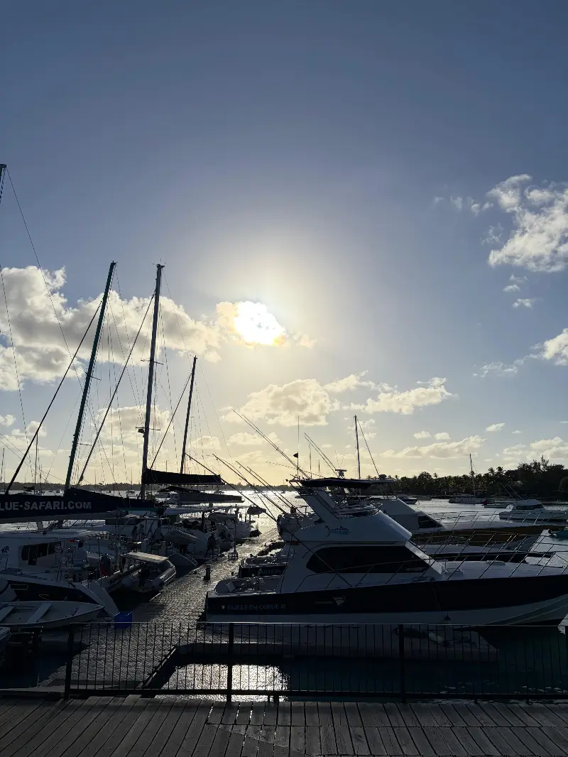 Sunset at Grand Baie is a bustling coastal village and tourist hub in northern Mauritius, 