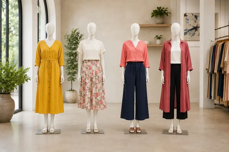 Choose palazzo pants and skirts with mid length. 