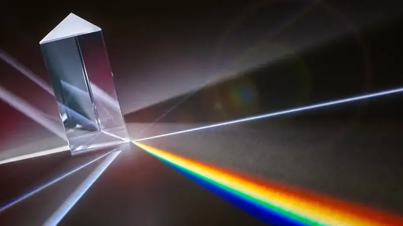Prism refracting rainbow light