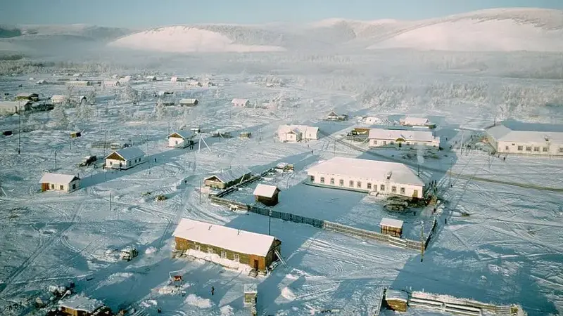 Aerial Of Oymyakon Town, Siberia
