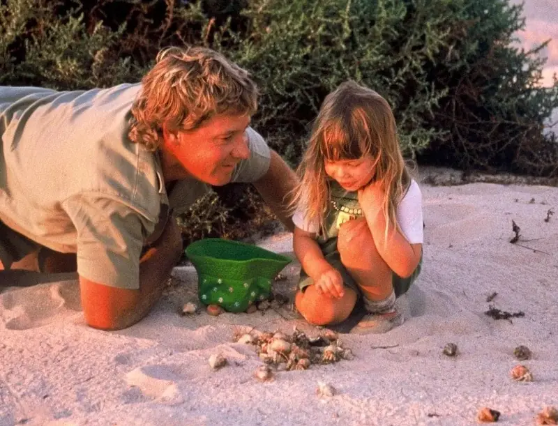 Steve Irwin and his daughter. The conservation work he started at Ironbark Station is still going, decades later.