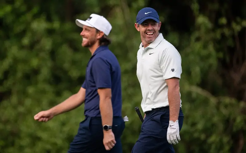 Rory McIlroy and Tommy Fleetwood are playing the DP World India Championship at Delhi Golf Club and also fulfilling promotional duties for the sponsor - Getty Images/Jason Butler