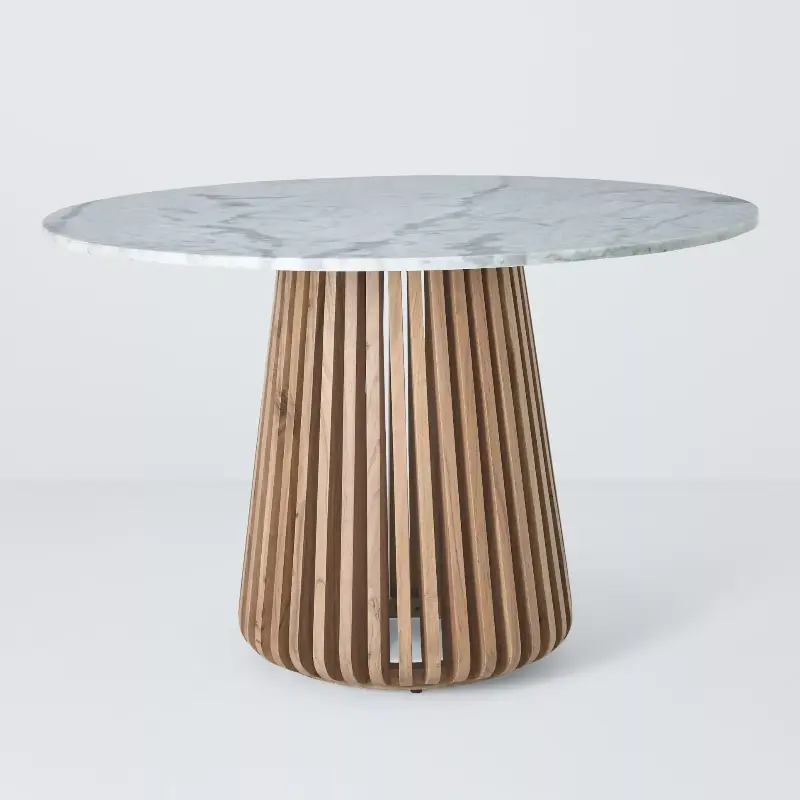 John Lewis Stave Marble Top 4 Seater Round Dining Table, Natural