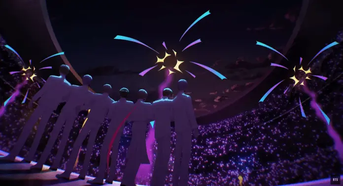 BTS animation, members performing on stage