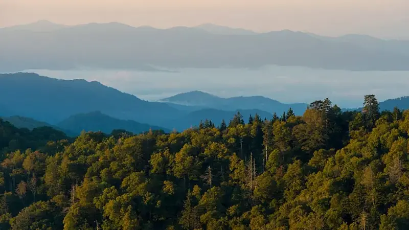 View of the Great Smoky Mountains National Park in North...