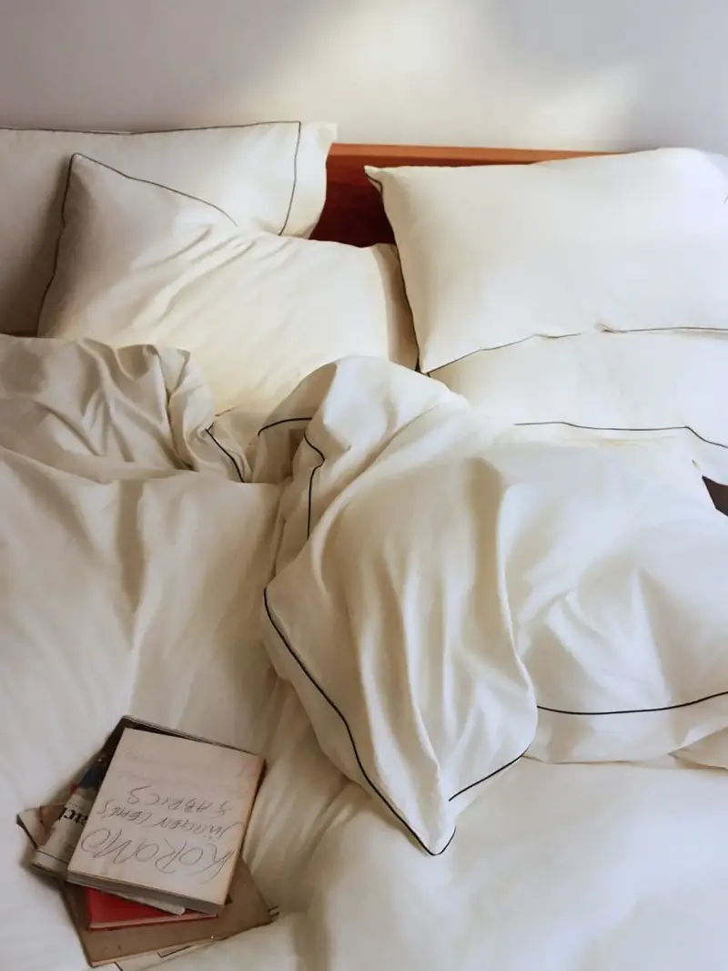 Rise & Fall, Crisp & Cool Organic Cotton Duvet Set, Buttermilk Black Piping